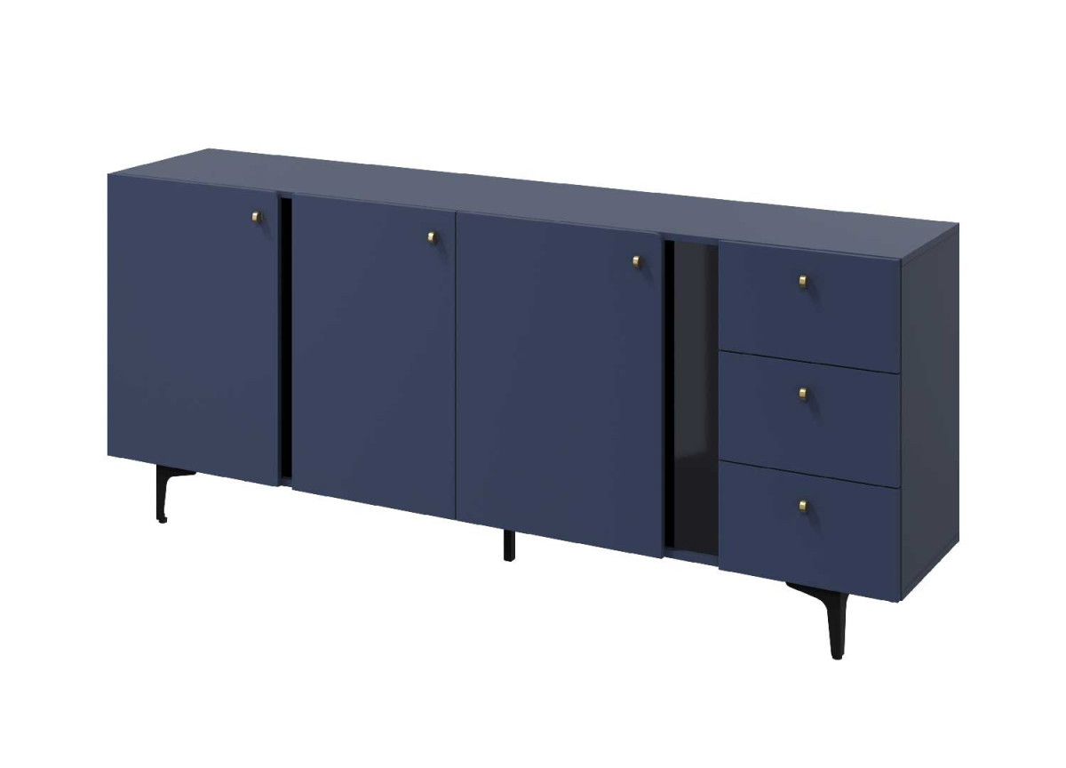 Meuble buffet bleu marine 3 portes 3 tiroirs