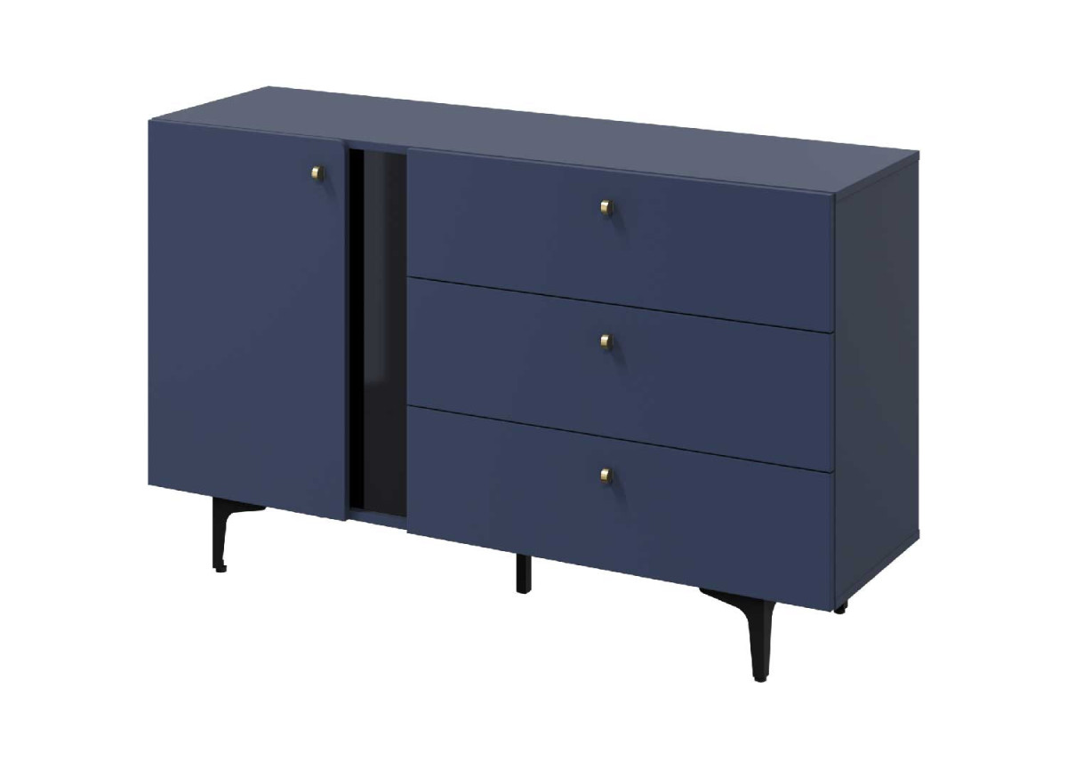 Buffet bleu marine 1 porte 3 tiroirs 138 cm