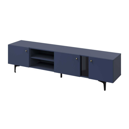 Meuble TV bleu marine 200 cm 3 portes 2 niches