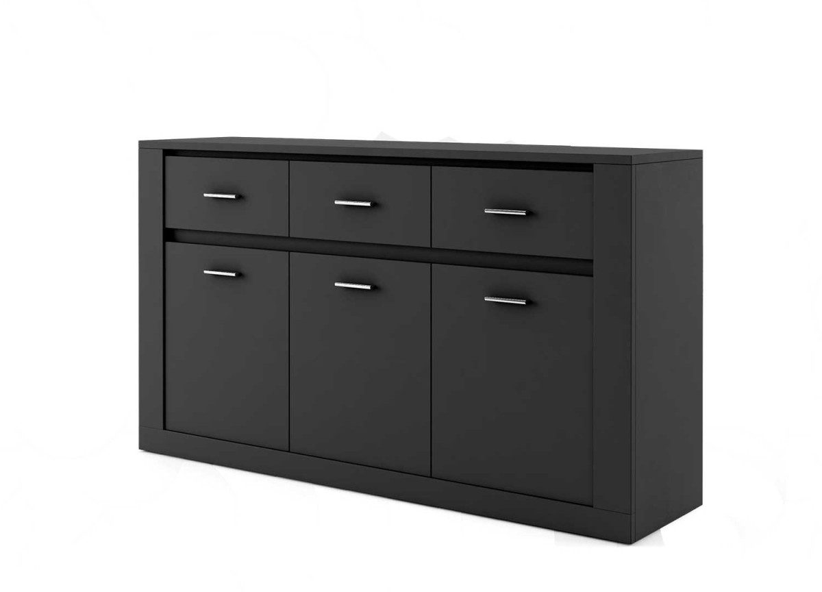 Buffet noir 3 portes 3 tiroirs 160 cm