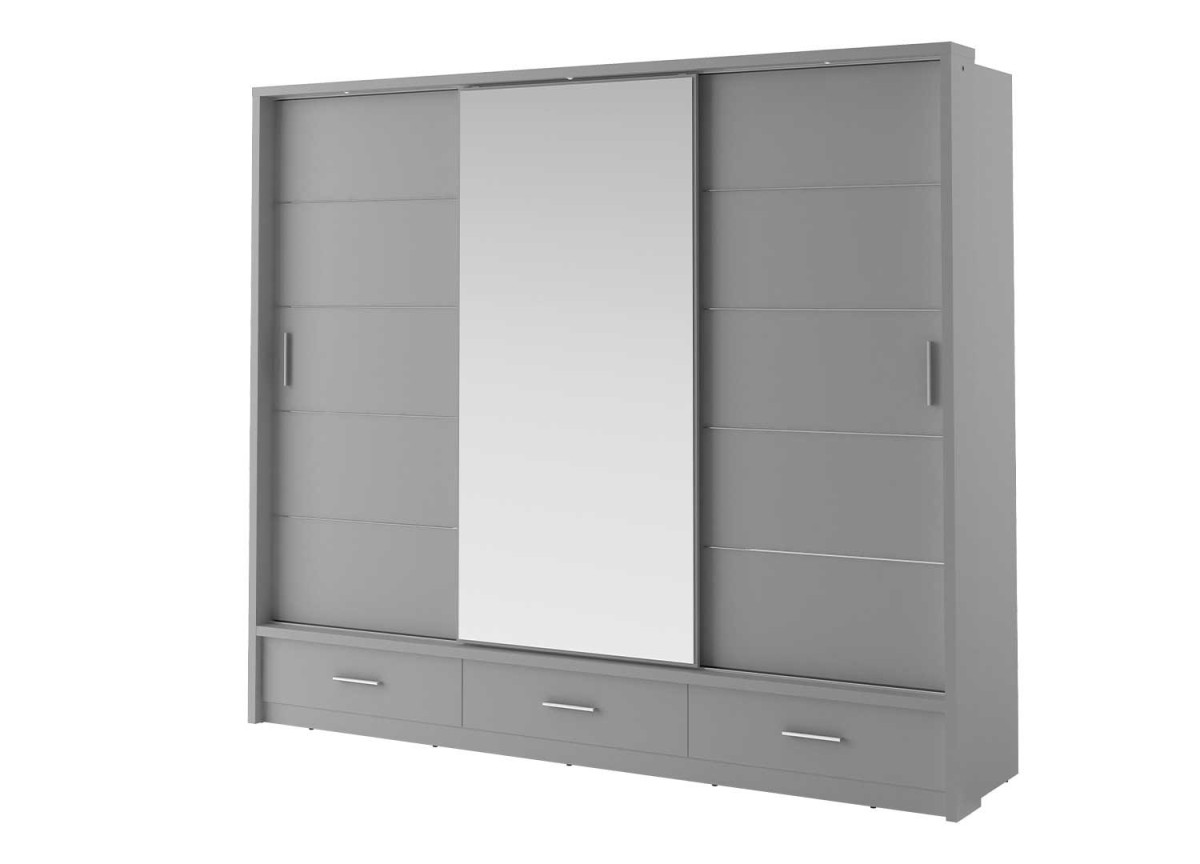 Grande armoire Grise coulissante avec miroir