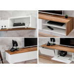 Meuble TV suspendu 180 cm blanc et bois