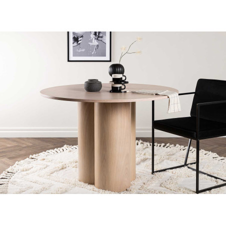 Table à manger ronde en bois 110 cm chêne chaulé