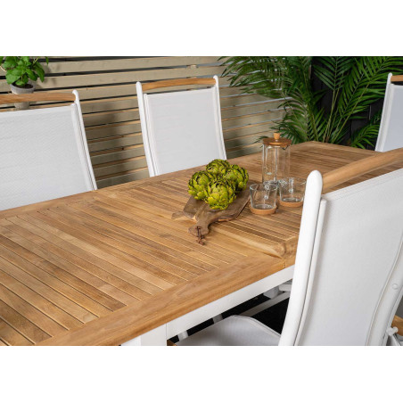 Table de jardin extensible en teck et aluminium blanc