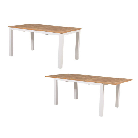 Table de jardin extensible en teck et aluminium blanc