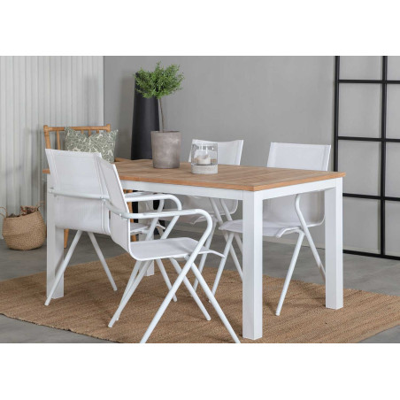 Table de jardin extensible en teck et aluminium blanc