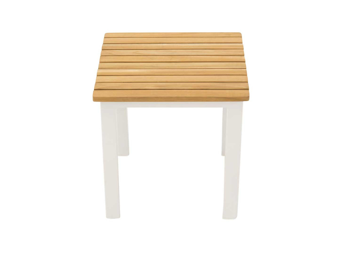 Table d'appoint carrée en teck et métal blanc