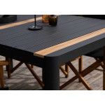 Table de jardin en aluminium noir et bois de teck 150 cm