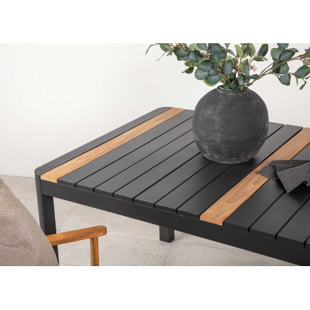 Table de jardin en aluminium noir et bois de teck 150 cm