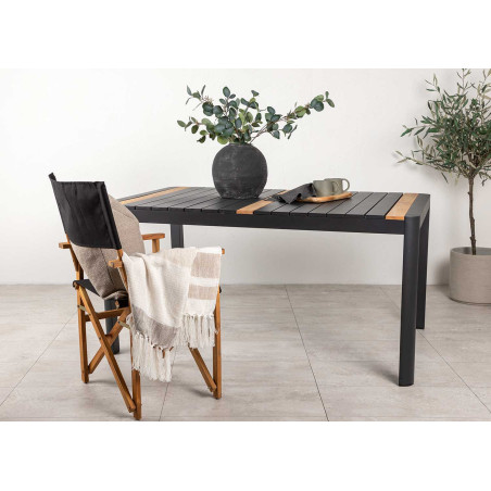 Table de jardin en aluminium noir et bois de teck 150 cm