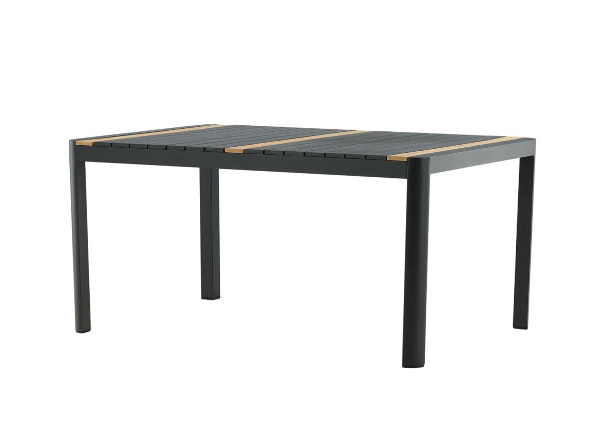 Table de jardin en aluminium noir et bois de teck 150 cm