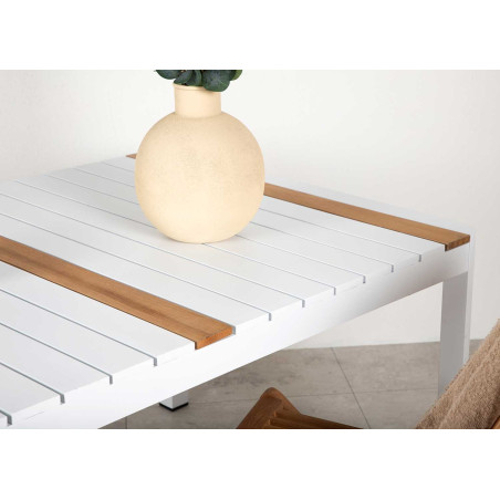 Table de jardin en aluminium blanc et bois de teck 150 cm