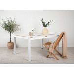 Table de jardin en aluminium blanc et bois de teck 150 cm