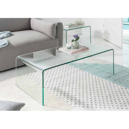 Set de 2 tables basses en verre transparent