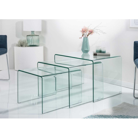 Set de 3 tables basses en verre emboîtables