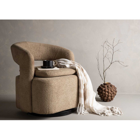 Fauteuil design en tissu bouclé brun clair