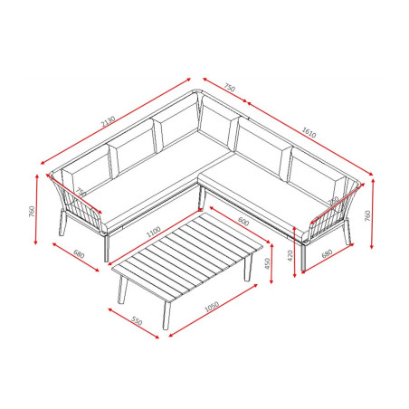 Salon de jardin d'angle avec table basse