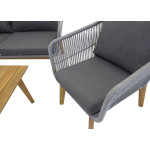 Banquette fauteuil et table de jardin gris et bois