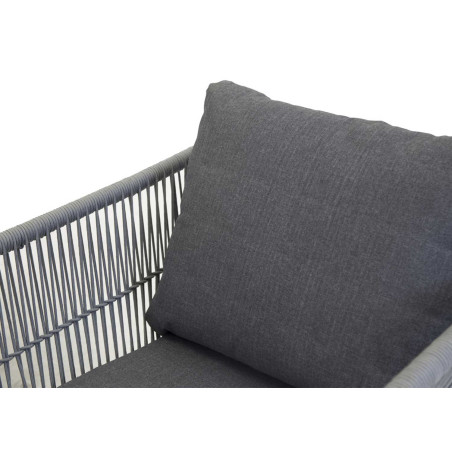 Banquette fauteuil et table de jardin gris et bois