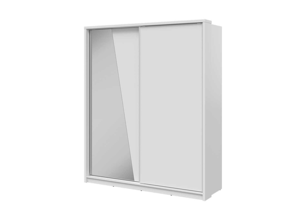 Armoire 2 portes coulissantes blanche avec miroir asymétrique