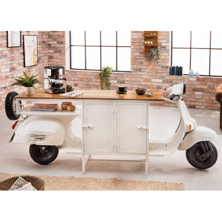 Bar scooter vintage blanc et bois 250 cm