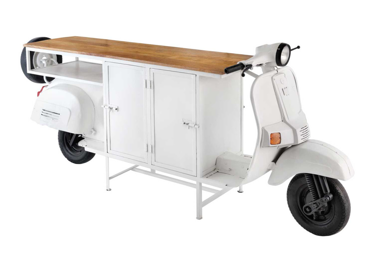 Bar scooter vintage blanc et bois 250 cm