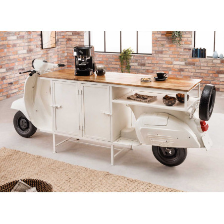 Bar scooter vintage blanc et bois 250 cm