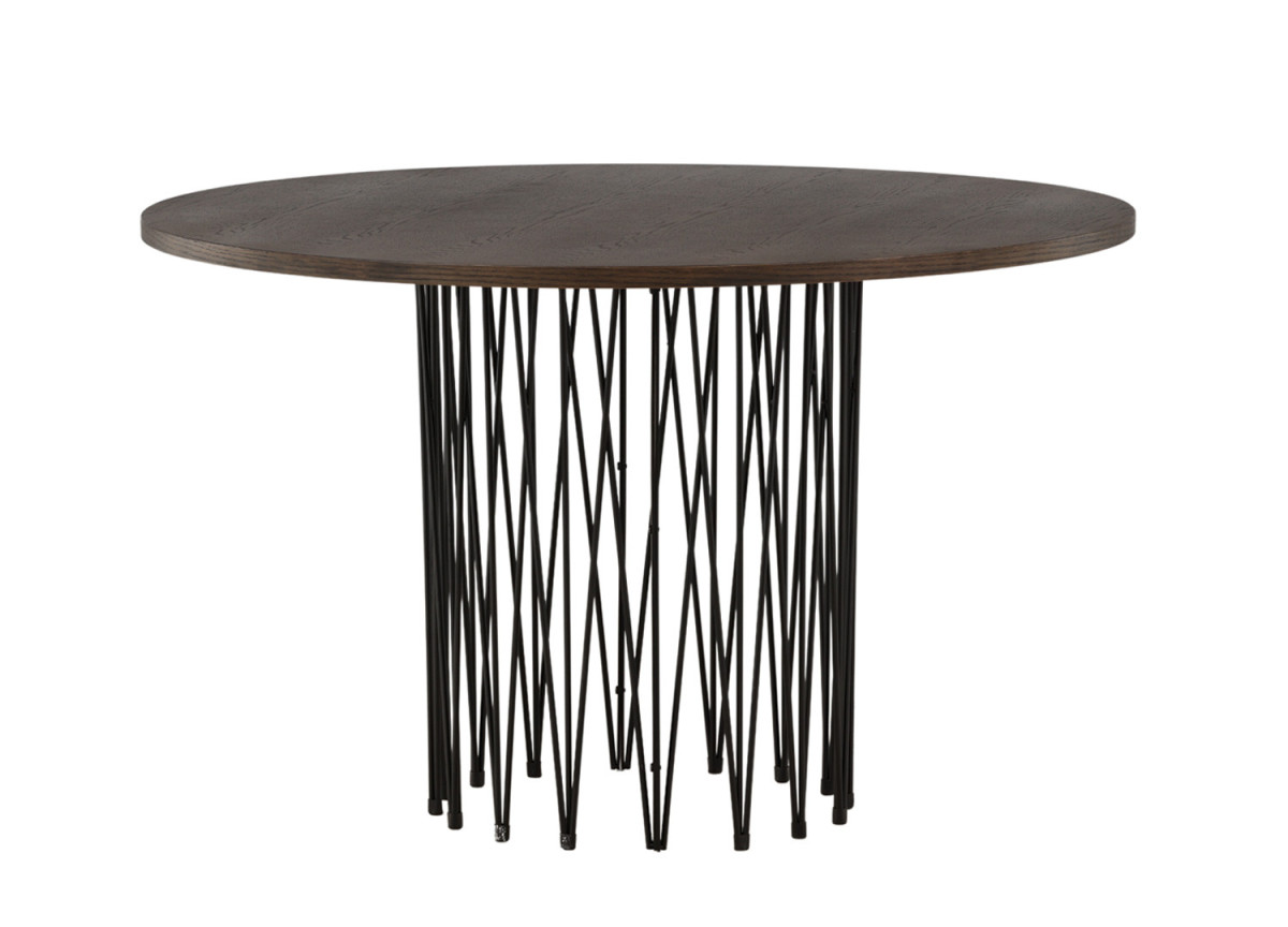 Table à manger ronde 120 cm bois foncé et métal