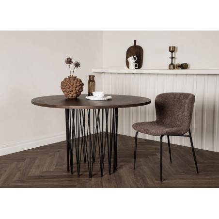 Table à manger ronde 120 cm bois foncé et métal