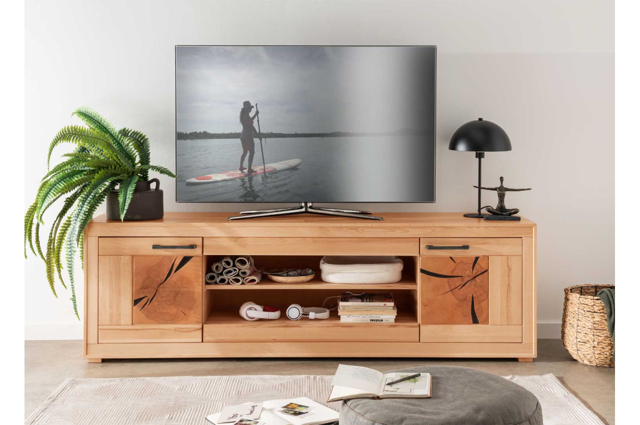 Meuble TV moderne noir laqué 200 cm pour salon