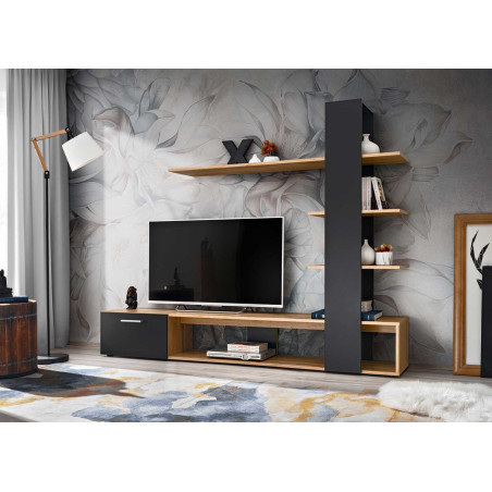 Meuble TV 190 cm noir et bois