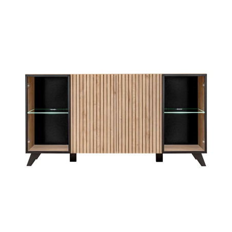 Buffet 160 cm noir et bois et led blanc