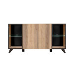 Buffet 160 cm noir et bois et led blanc