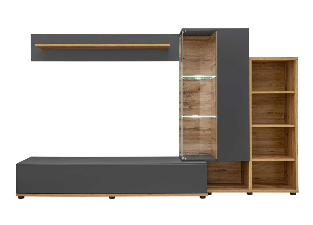 Meuble TV et vitrine murale gris anthracite et bois