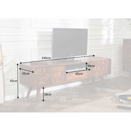 Meuble TV rétro en bois massif sculpté