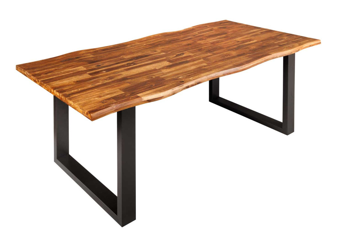 Table à manger en bois d'acacia foncé et pieds métal anthracite