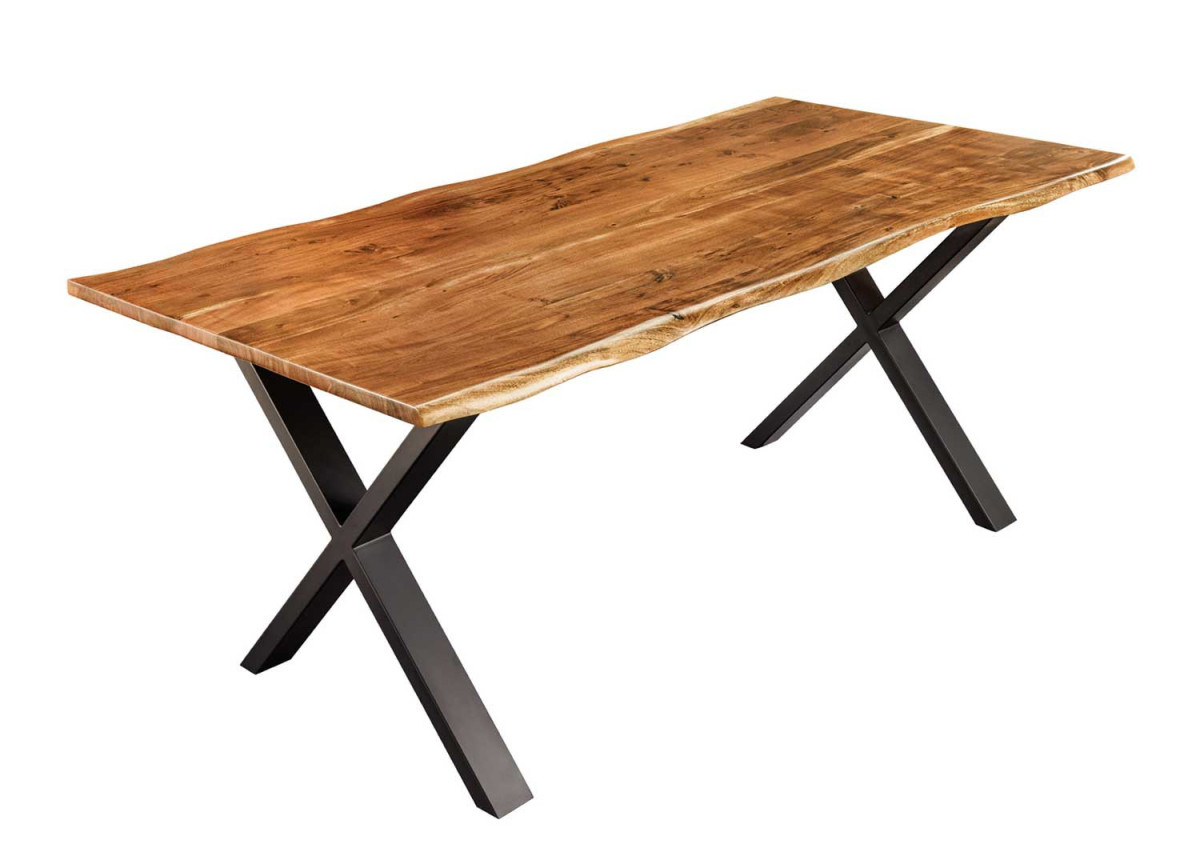 Table repas industriel en acacia 180 cm avec bordures irrégulières