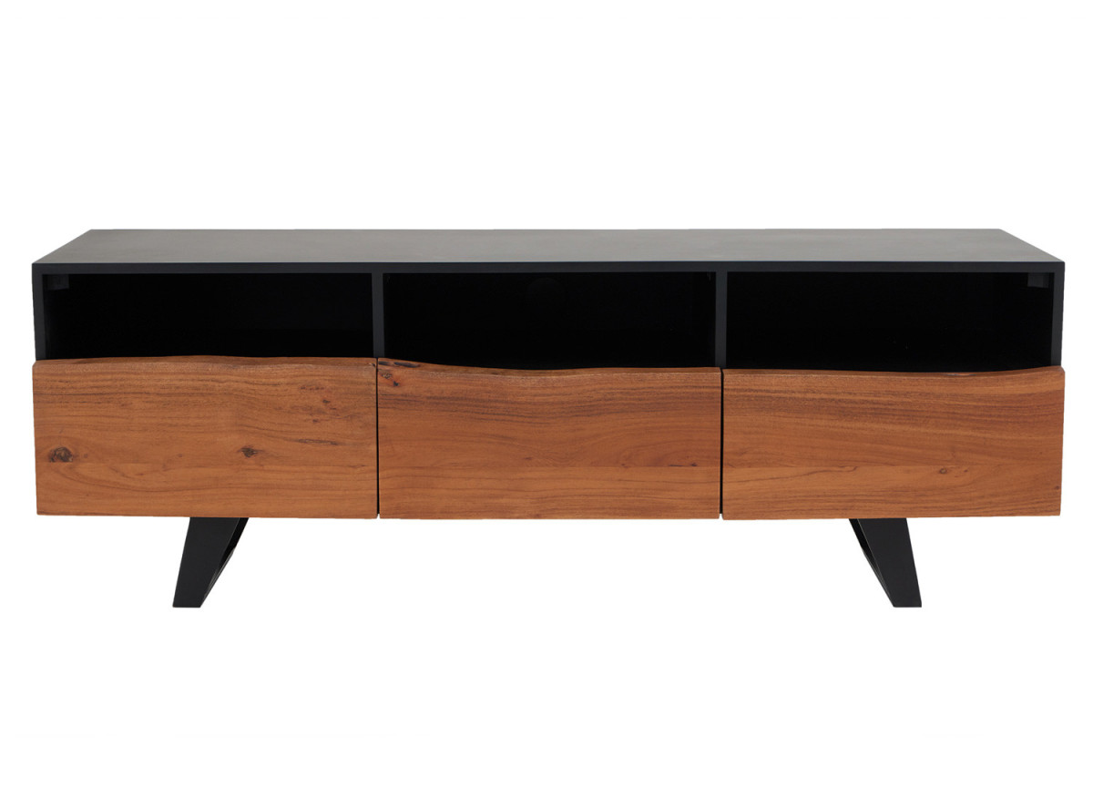 Meuble TV 140 cm noir et acacia naturel