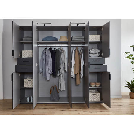 Armoire 7 portes graphite et verre noir