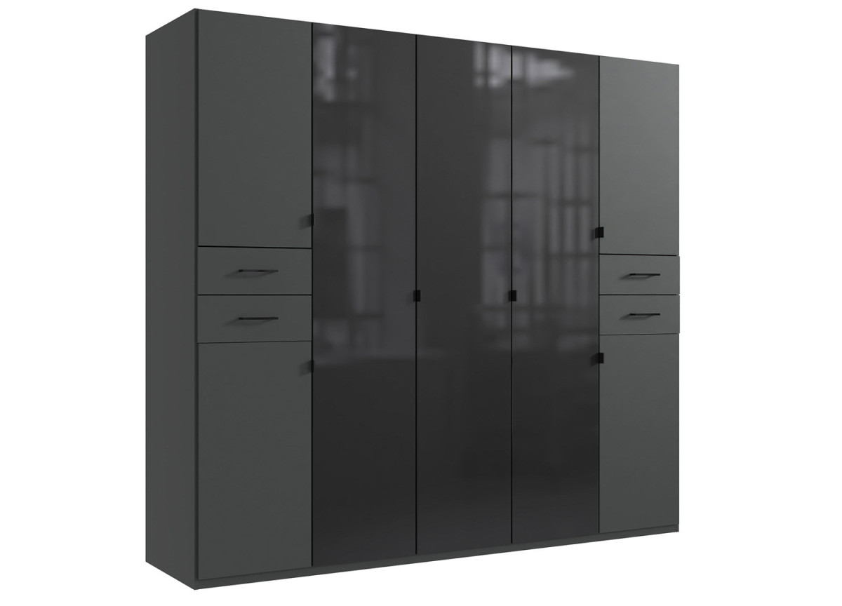 Armoire 7 portes graphite et verre noir