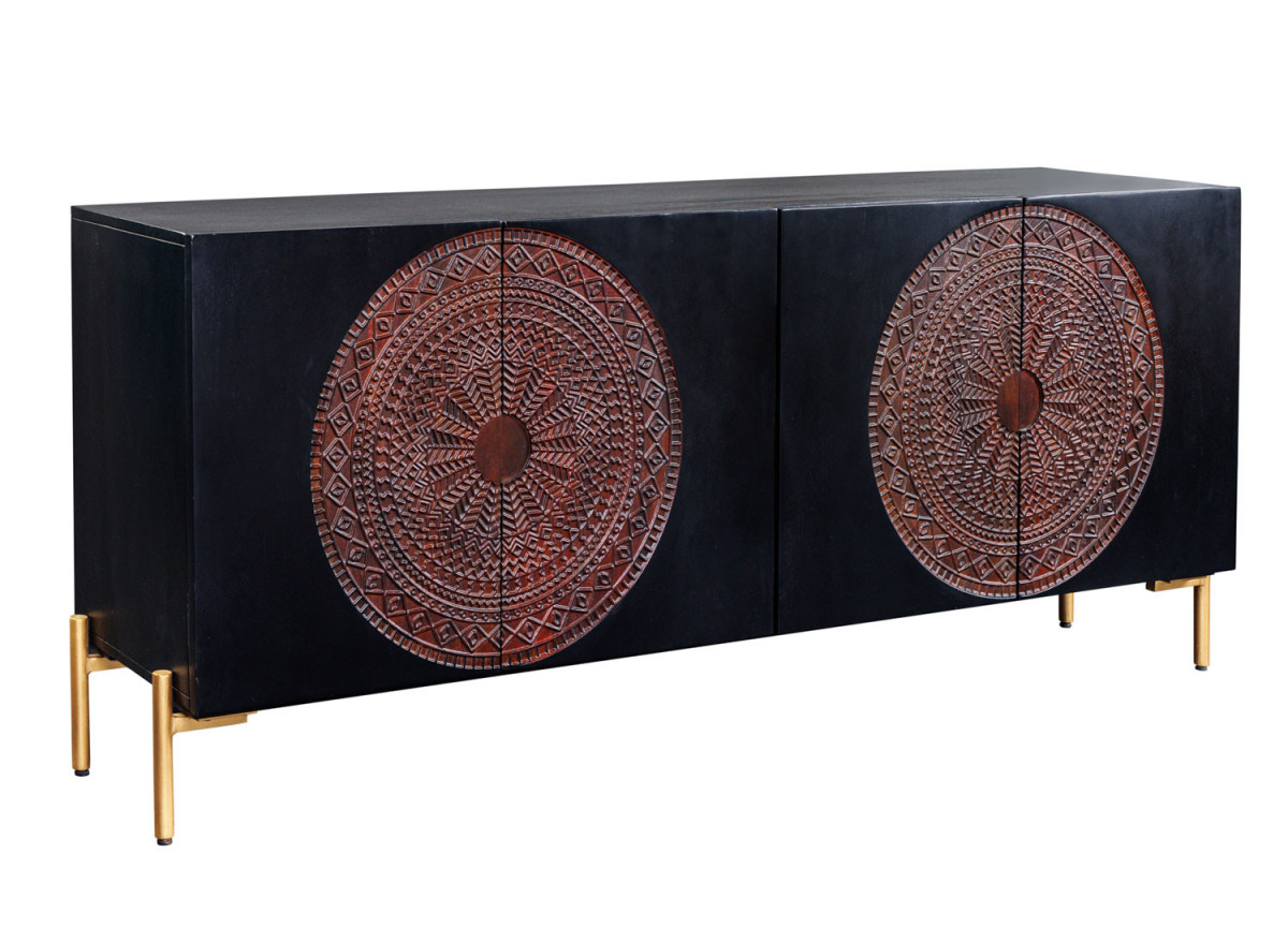 Buffet bois massif mandala sculptés