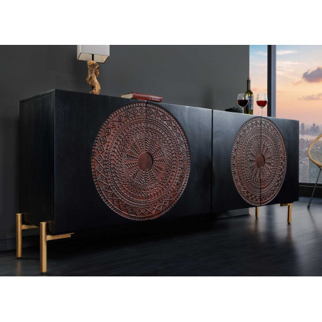 Buffet bois massif mandala sculptés