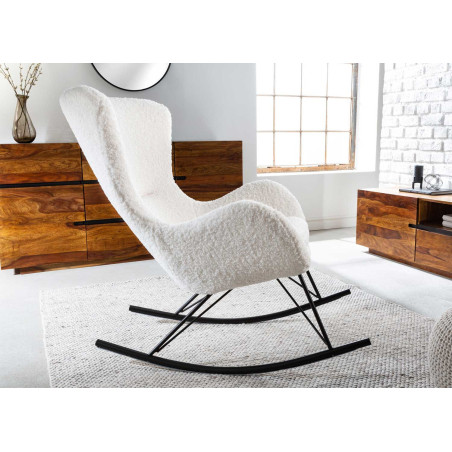 Rocking chair en tissu bouclé blanc