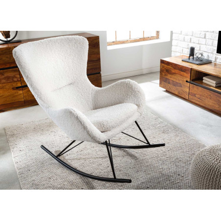 Rocking chair en tissu bouclé blanc