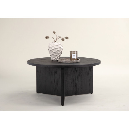 Table basse ronde en placage noir