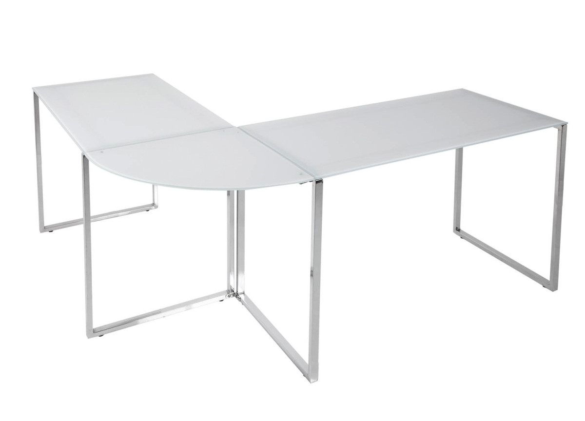 Bureau d'angle en verre blanc