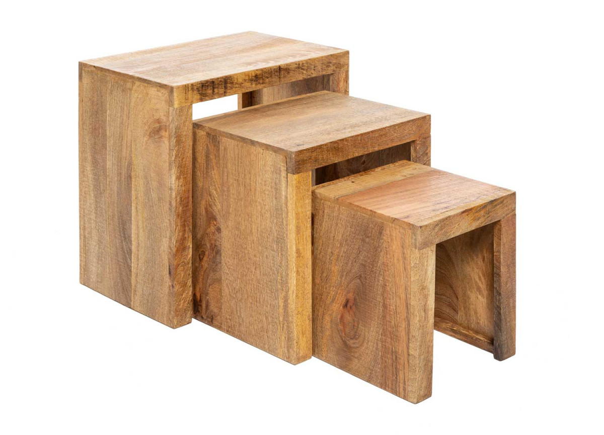 Set de 3 tables d'appoints en bois de manguier