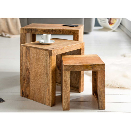 Set de 3 tables d'appoints en bois de manguier