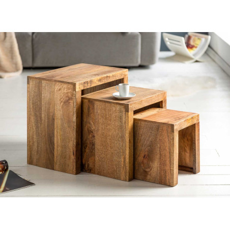 Set de 3 tables d'appoints en bois de manguier