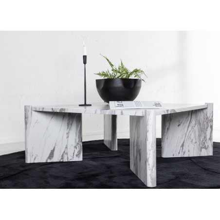 Table basse carrée 100 cm marbré blanc et gris